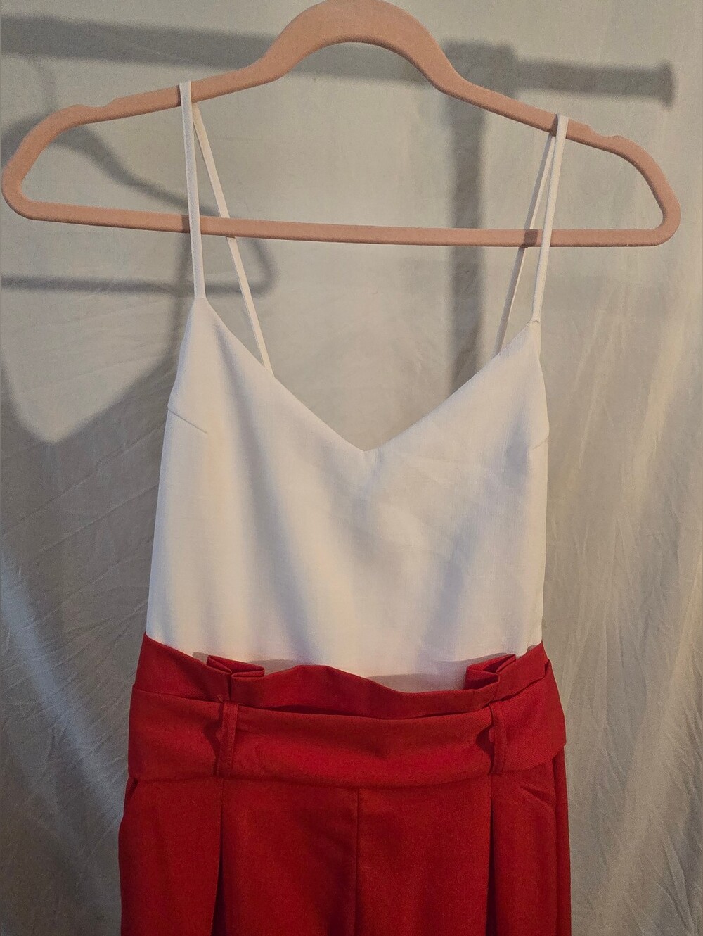 White & Red Spaghetti Strap Colorblock Jumpsuit